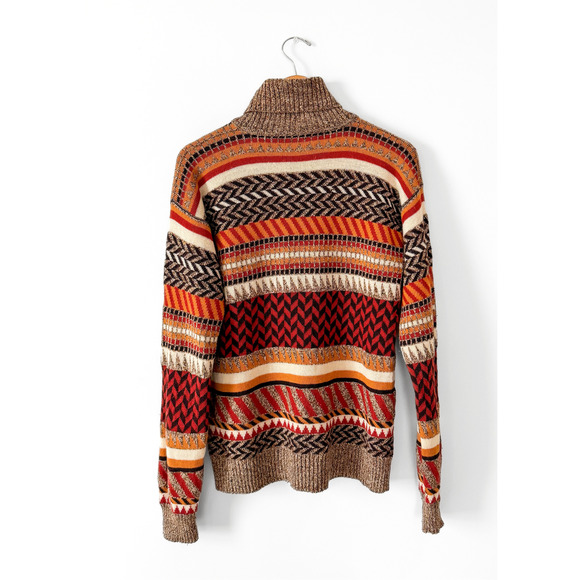 Vintage 70s Saint Laurent Rive Gauche Brown Rust Cream Knit Turtleneck Sweater - Picture 6 of 12